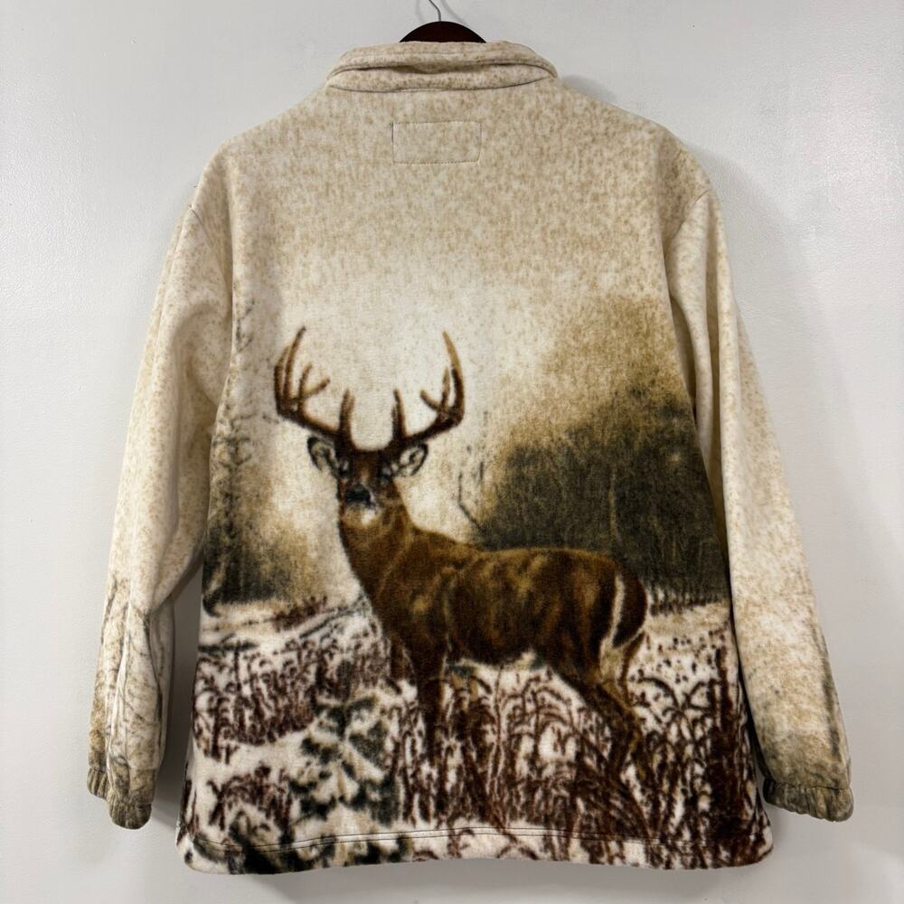 Trail Crest Mens Large Deer Buck Wildlife Fleece Jacket Full Zip Hunting Outdoor